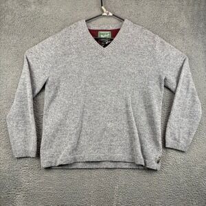 Woolrich Mens Gray Heather V Neck Long Sleeve‎ Sweater Size L Lambswool Blend